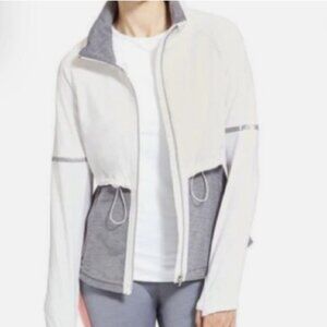 Athleta Quick Step Jacket White and Gray Size Small Reflective Stowaway Hood